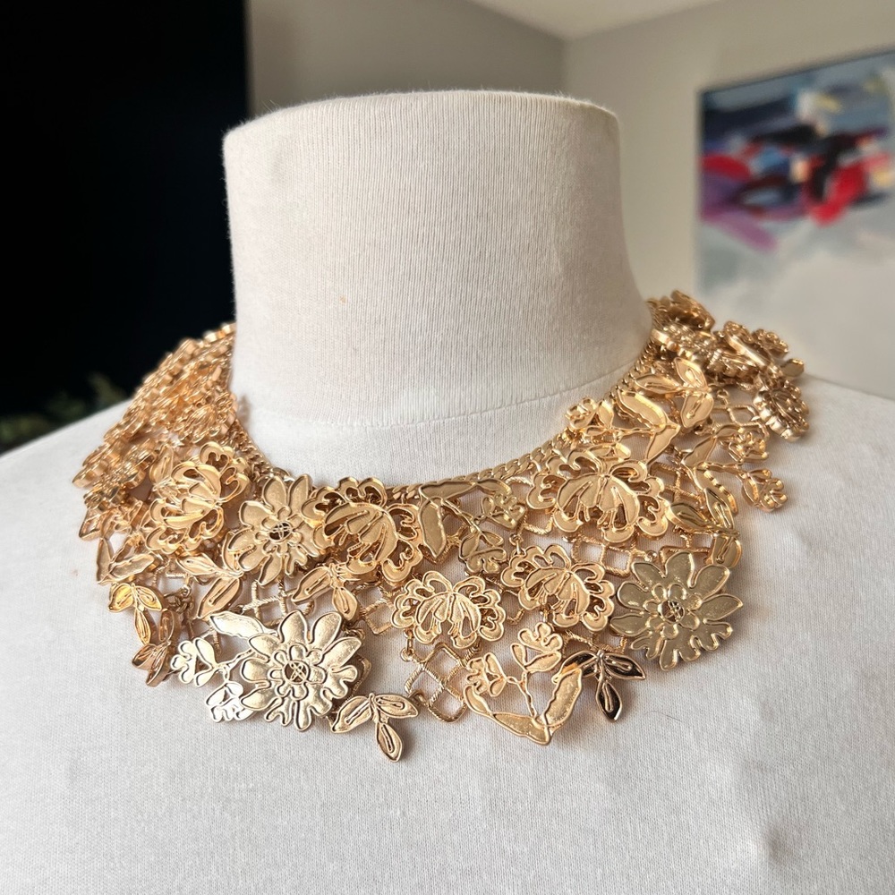 Banana Republic Gold Floral Statement Collar Necklace